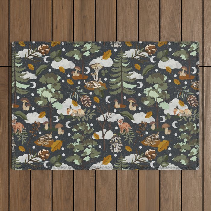 Baby animals in the dark forest DK Outdoor Rug Gallery Image 1