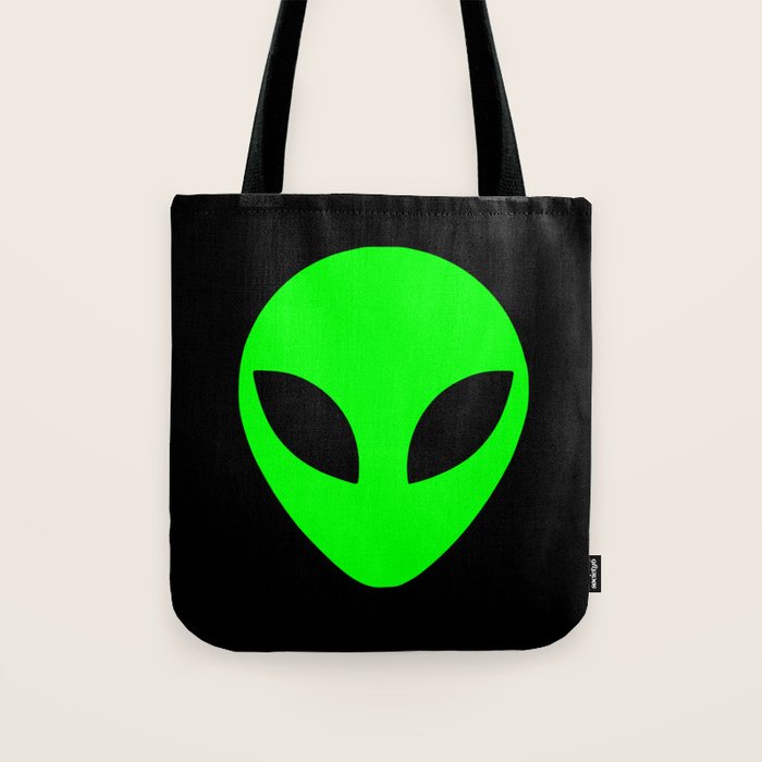 Black and Green Alien Head Shape Tote Bag Gallery Image 1