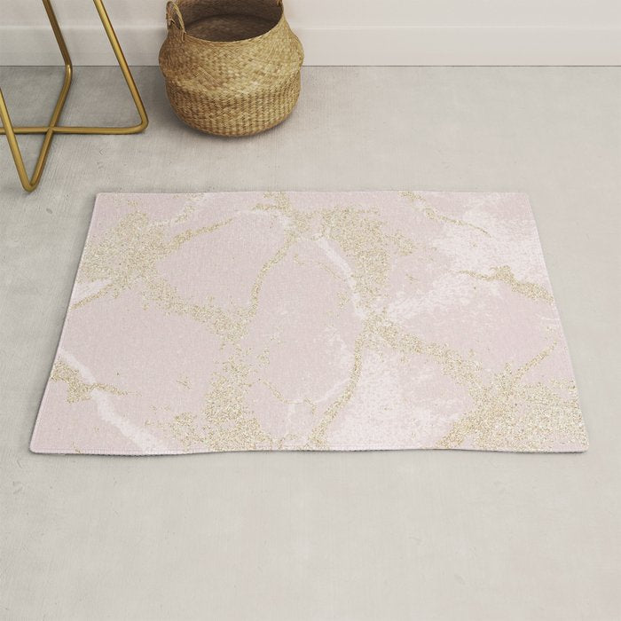 Elegant modern blush pink gold pastel marble Rug Gallery Image 1
