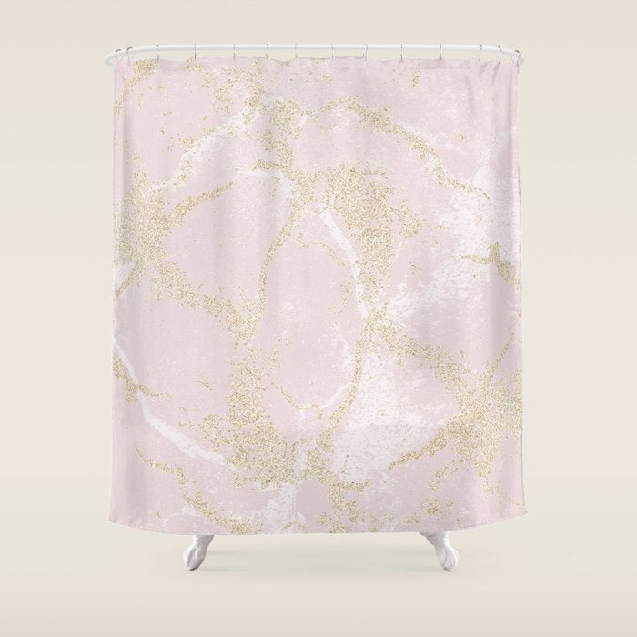 Elegant modern blush pink gold pastel marble Shower Curtain Gallery Image 1