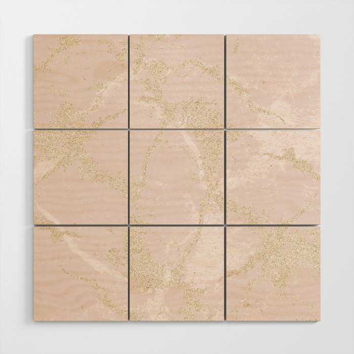 Elegant modern blush pink gold pastel marble Wood Wall Art Gallery Image 1