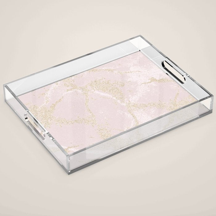 Elegant modern blush pink gold pastel marble Acrylic Tray Gallery Image 1