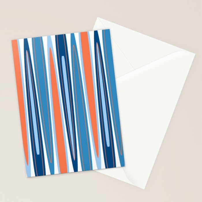 Mid Century Modern Vintage Inspired Stripes in Classic Blues and Muted Orange Stationery Card Gallery Image 2