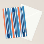 Mid Century Modern Vintage Inspired Stripes in Classic Blues and Muted Orange Stationery Card Gallery Image 2