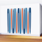 Mid Century Modern Vintage Inspired Stripes in Classic Blues and Muted Orange Wall Mural Gallery Image 2