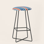 Mid Century Modern Vintage Inspired Stripes in Classic Blues and Muted Orange Stool Gallery Image 1