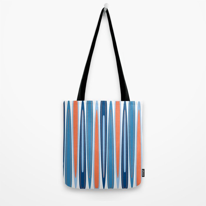 Mid Century Modern Vintage Inspired Stripes in Classic Blues and Muted Orange Tote Bag Gallery Image 2