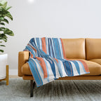 Mid Century Modern Vintage Inspired Stripes in Classic Blues and Muted Orange Throw Blanket Gallery Image 1