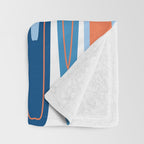 Mid Century Modern Vintage Inspired Stripes in Classic Blues and Muted Orange Throw Blanket Gallery Image 3