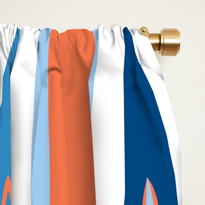 Mid Century Modern Vintage Inspired Stripes in Classic Blues and Muted Orange Window Curtain Gallery Image 2