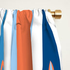 Mid Century Modern Vintage Inspired Stripes in Classic Blues and Muted Orange Window Curtain Gallery Image 2