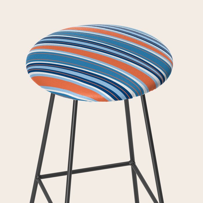 Mid Century Modern Vintage Inspired Stripes in Classic Blues and Muted Orange Stool Gallery Image 2