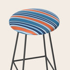Mid Century Modern Vintage Inspired Stripes in Classic Blues and Muted Orange Stool Gallery Image 2