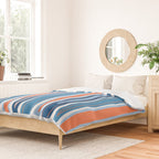 Mid Century Modern Vintage Inspired Stripes in Classic Blues and Muted Orange Duvet Cover Gallery Image 2