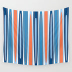 Mid Century Modern Vintage Inspired Stripes in Classic Blues and Muted Orange Wall Tapestry Gallery Image 4