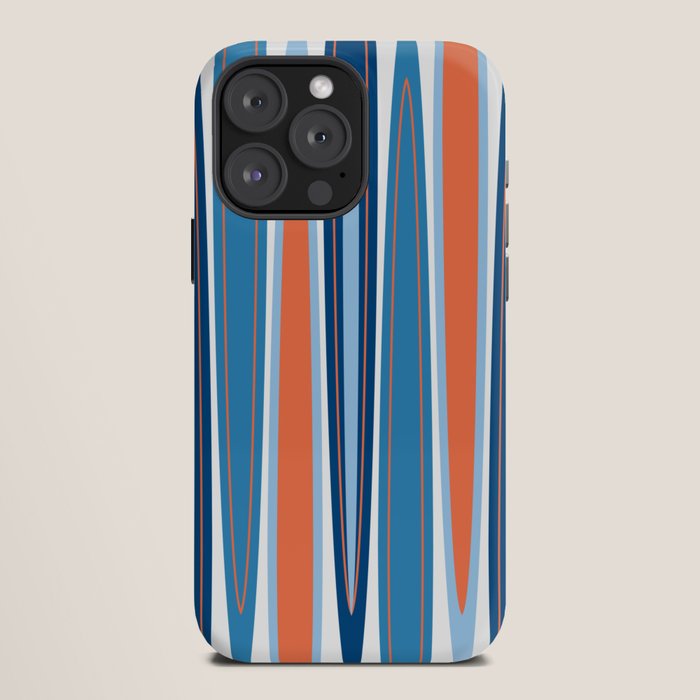 Mid Century Modern Vintage Inspired Stripes in Classic Blues and Muted Orange iPhone Case Gallery Image 12