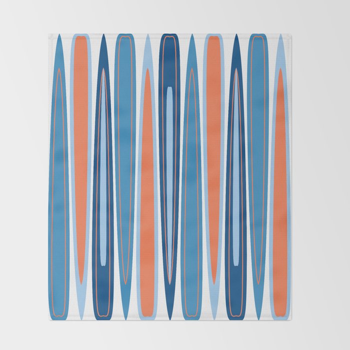 Mid Century Modern Vintage Inspired Stripes in Classic Blues and Muted Orange Throw Blanket Gallery Image 2