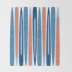 Mid Century Modern Vintage Inspired Stripes in Classic Blues and Muted Orange Throw Blanket Gallery Image 2