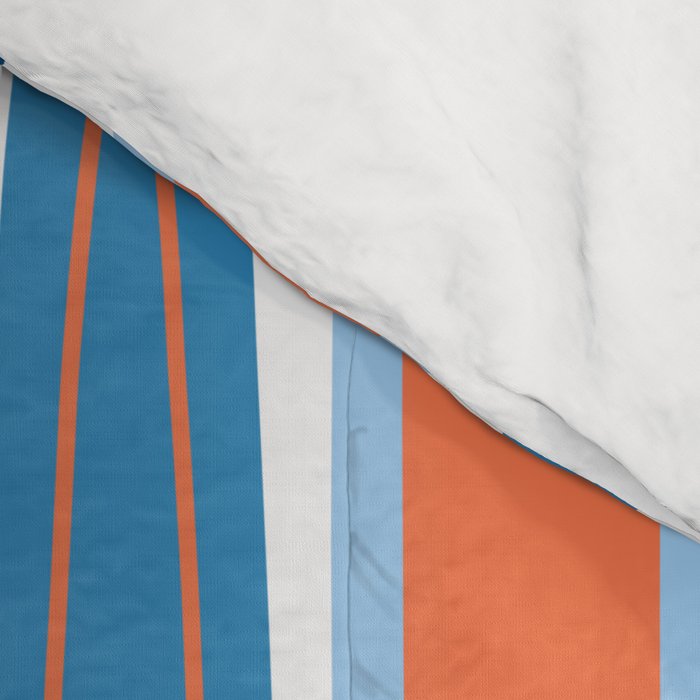 Mid Century Modern Vintage Inspired Stripes in Classic Blues and Muted Orange Comforter Gallery Image 4