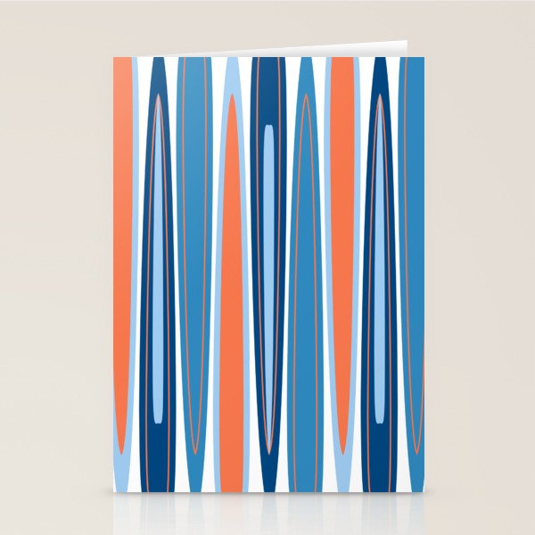 Mid Century Modern Vintage Inspired Stripes in Classic Blues and Muted Orange Stationery Card Gallery Image 1