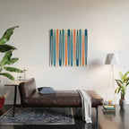 Mid Century Modern Vintage Inspired Stripes in Classic Blues and Muted Orange Wood Wall Art Gallery Image 2