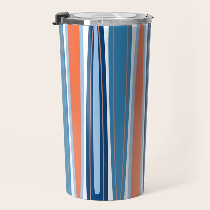 Mid Century Modern Vintage Inspired Stripes in Classic Blues and Muted Orange Travel Mug Gallery Image 3