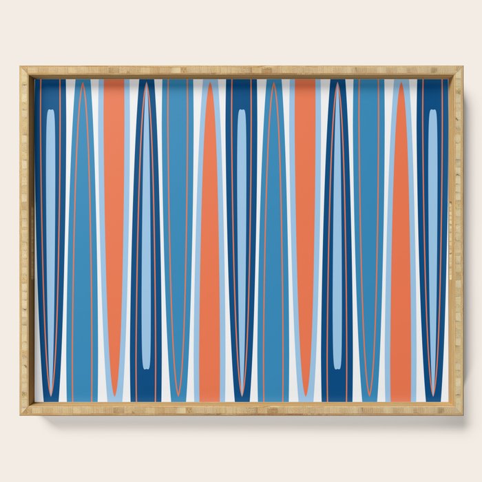 Mid Century Modern Vintage Inspired Stripes in Classic Blues and Muted Orange Serving Tray Gallery Image 1