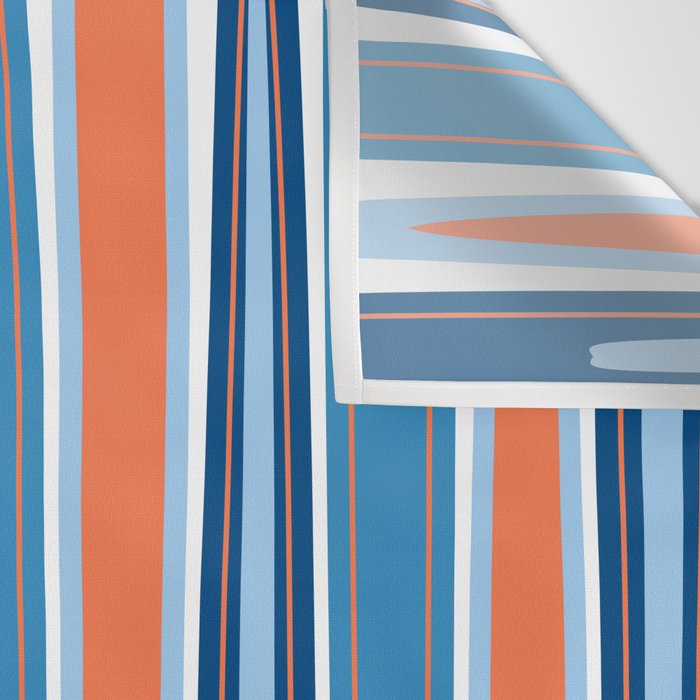 Mid Century Modern Vintage Inspired Stripes in Classic Blues and Muted Orange Wall Tapestry Gallery Image 3