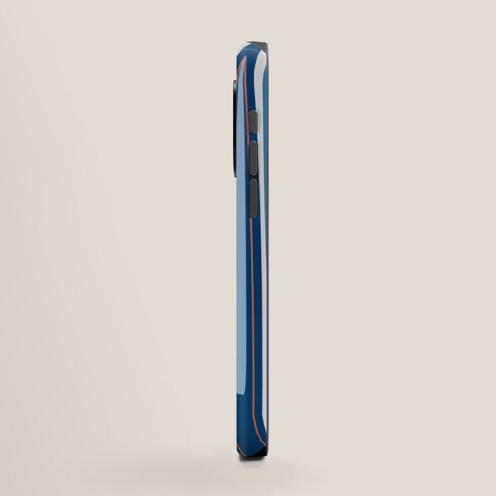 Mid Century Modern Vintage Inspired Stripes in Classic Blues and Muted Orange iPhone Case Gallery Image 2