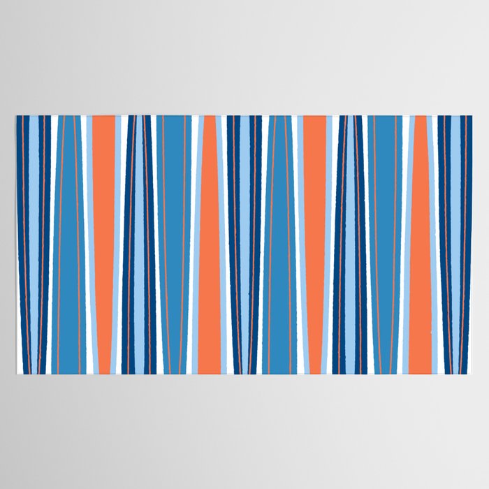 Mid Century Modern Vintage Inspired Stripes in Classic Blues and Muted Orange Tablecloth Gallery Image 2