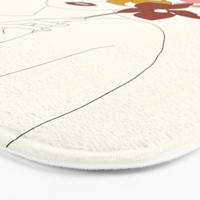 Colorful Thoughts Minimal Line Art Woman with Orchids Bath Mat Gallery Image 3