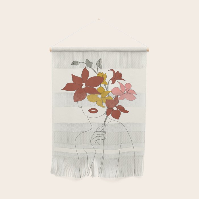 Colorful Thoughts Minimal Line Art Woman with Orchids Wall Hanging Gallery Image 1