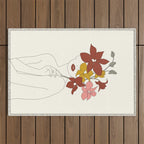 Colorful Thoughts Minimal Line Art Woman with Orchids Outdoor Rug Gallery Image 1