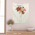 Colorful Thoughts Minimal Line Art Woman with Orchids Wall Tapestry Gallery Image 2