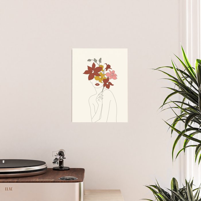 Colorful Thoughts Minimal Line Art Woman with Orchids Poster Gallery Image 2