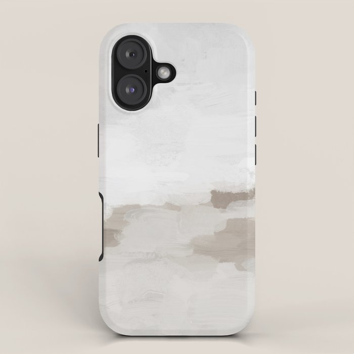 Sands of Time I - Gray Clouds Beige Sandy Desert Dunes Desolate Abstract Nature Painting Art Print iPhone Case Gallery Image 1