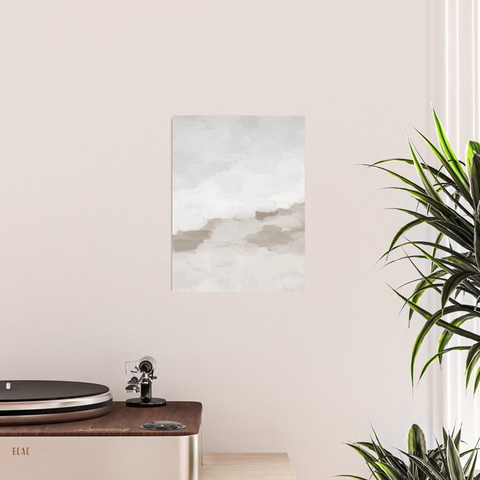 Sands of Time I - Gray Clouds Beige Sandy Desert Dunes Desolate Abstract Nature Painting Art Print Poster Gallery Image 2
