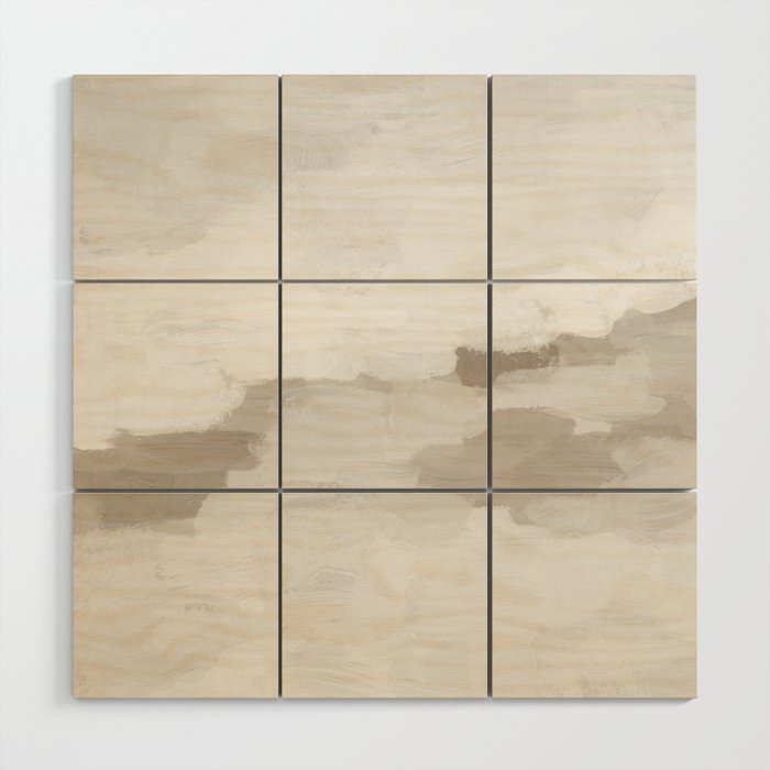 Sands of Time I - Gray Clouds Beige Sandy Desert Dunes Desolate Abstract Nature Painting Art Print Wood Wall Art Gallery Image 1