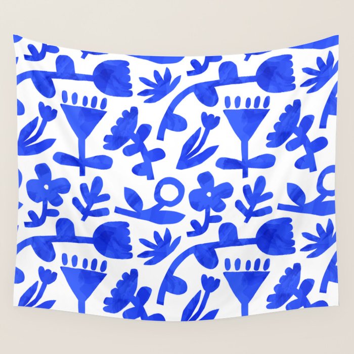 Abstract blue nature flower art pattern Wall Tapestry Gallery Image 4