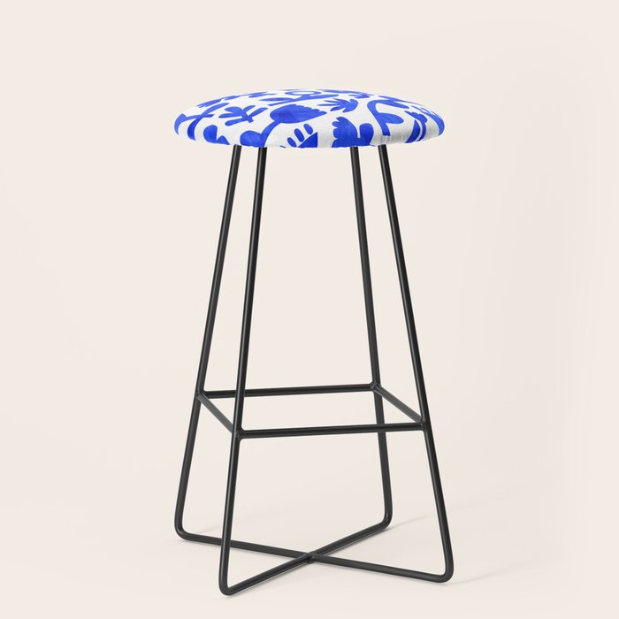 Abstract blue nature flower art pattern Stool Gallery Image 1