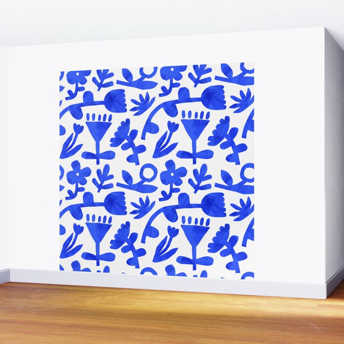 Abstract blue nature flower art pattern Wall Mural Gallery Image 2