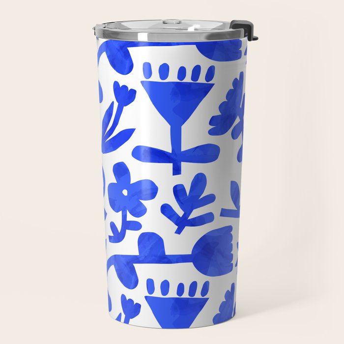 Abstract blue nature flower art pattern Travel Mug Gallery Image 2
