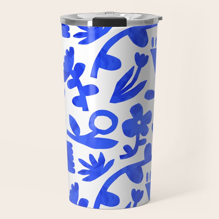 Abstract blue nature flower art pattern Travel Mug Gallery Image 1