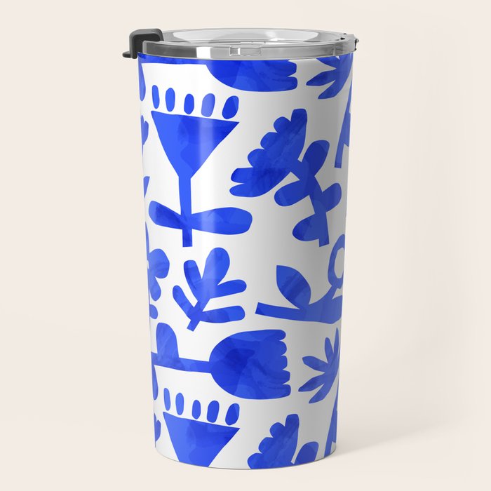 Abstract blue nature flower art pattern Travel Mug Gallery Image 3