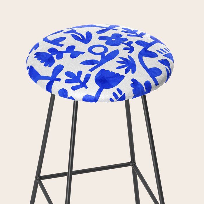 Abstract blue nature flower art pattern Stool Gallery Image 2