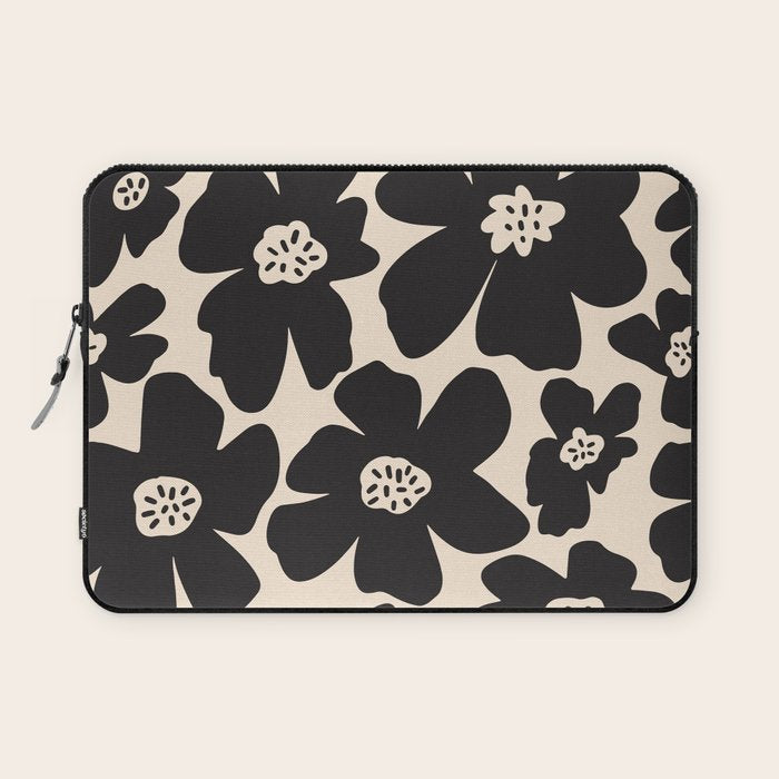Black and White Retro Daisy Laptop Sleeve Gallery Image 1