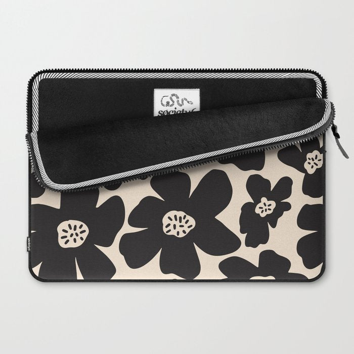 Black and White Retro Daisy Laptop Sleeve Gallery Image 2