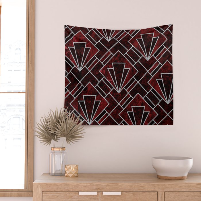 Red Ruby Art Deco Pattern Wall Tapestry Gallery Image 2