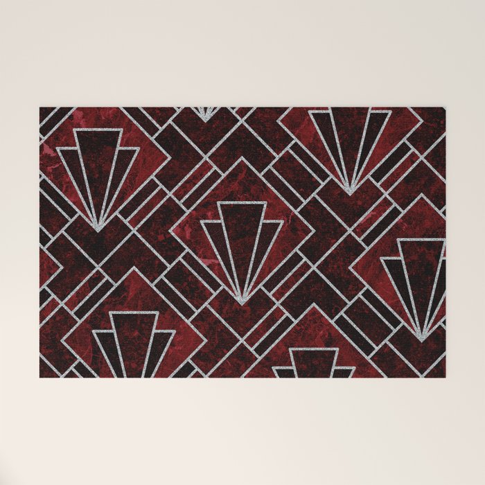 Red Ruby Art Deco Pattern Welcome Mat Gallery Image 1