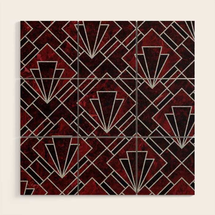 Red Ruby Art Deco Pattern Wood Wall Art Gallery Image 1